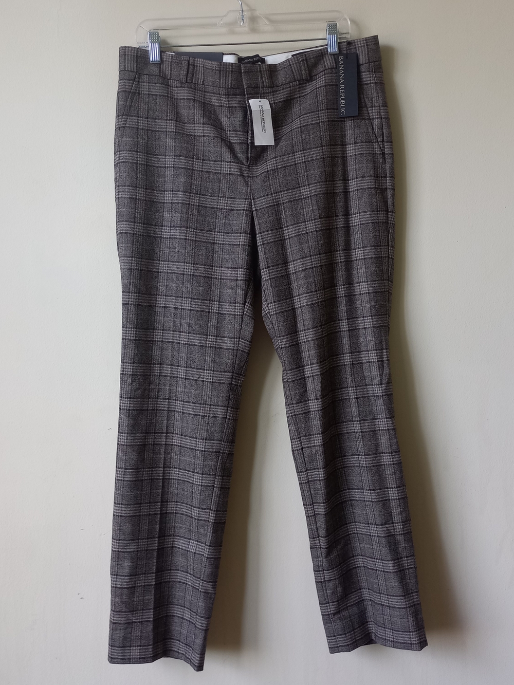 Banana Republic Mid Rise Straigjy Leg Slim Fit Wool Blend Glen Plaid Dress Pants